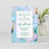 Colorful Abstract Pink Blue Wedding Invite QR Code Kaart (Staand voorkant)