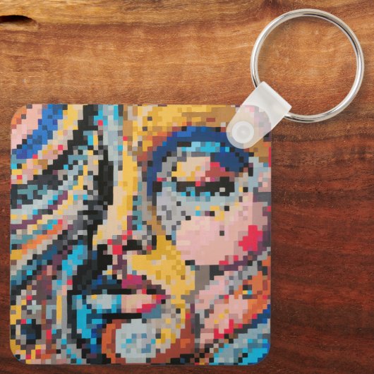 Colorful abstract pixel face sleutelhanger (Achterkant)