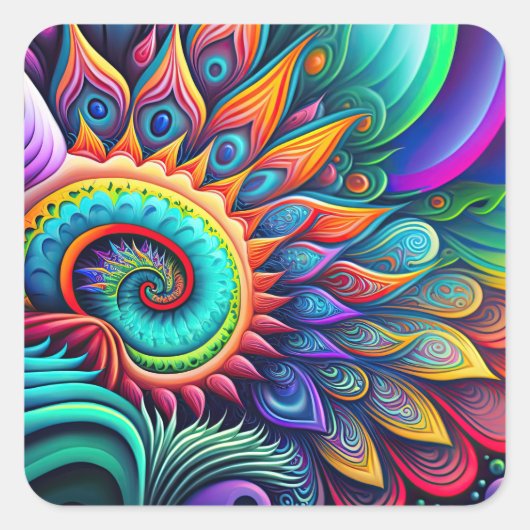 Colorful Abstract Psychedelic Beauful Flower Vierkante Sticker (Voorkant)