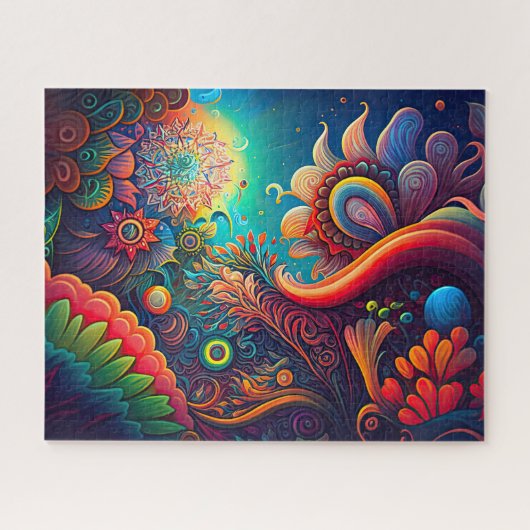 Colorful Abstract Psychedelic Flower Art Legpuzzel (Horizontaal)