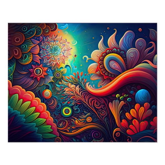 Colorful Abstract Psychedelic Flower Art Perfect Poster (Voorkant)