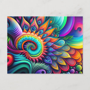 Colorful Abstract Psychedelic Flower Briefkaart