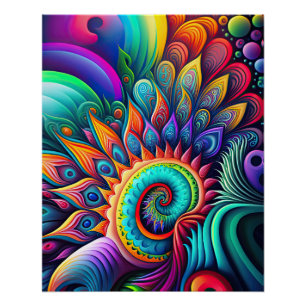 Colorful Abstract Psychedelic Flower Perfect Poster