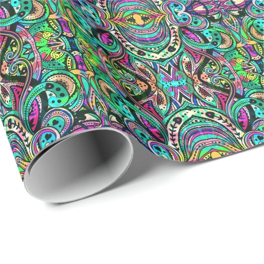 Colorful Abstract Psychedelic Kaleidoscope Patroon Cadeaupapier (Rol Hoek)
