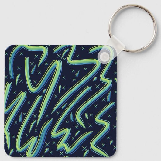 Colorful Abstract Psychedelic Stringy Pointed Art Sleutelhanger (Achterkant)