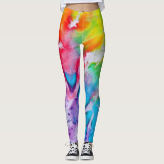 Colorful Abstract Rainbow Waterverf Tie Dye Yoga Leggings