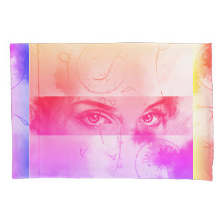 Colorful Abstract Retro Pop Art, roze damesogen Kussensloop