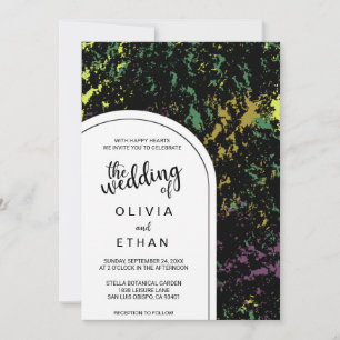 Colorful abstract rustic chic Wedding Invitation Kaart