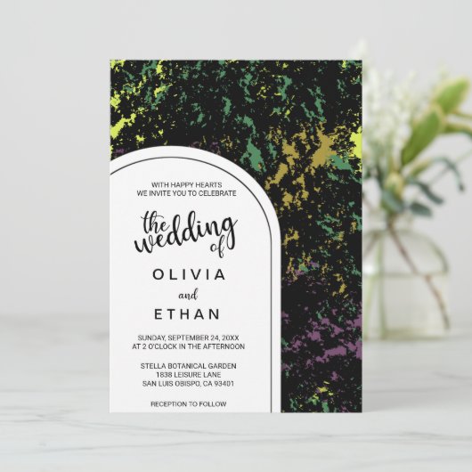 Colorful abstract rustic chic Wedding Invitation Kaart (Staand voorkant)