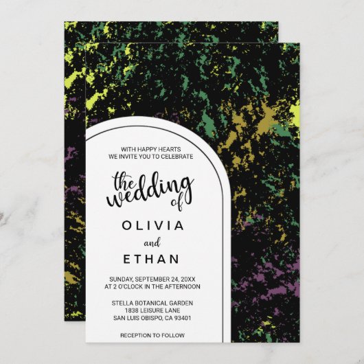 Colorful abstract rustic chic Wedding Invitation Kaart (Voorkant / Achterkant)