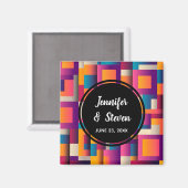 Colorful Abstract Squares and Shapes Wedding Magneet (Voorkant / Achterkant)
