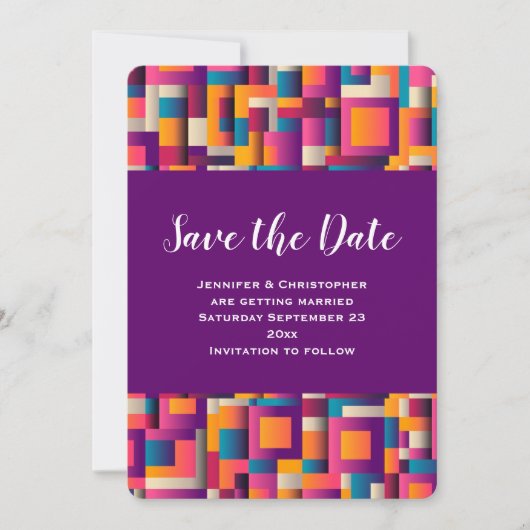 Colorful Abstract Squares and Shapes Wedding Save The Date (Voorkant)