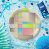 Colorful Abstract Squares Geometric Pattern Papieren Bordje (Feest)