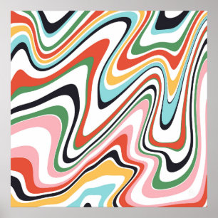 Colorful Abstract Swirl Retro Patroon Poster