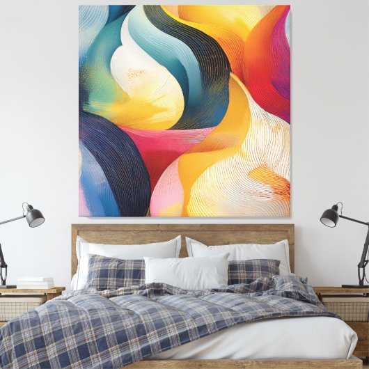 Colorful Abstract Swirl Ribbons Canvas Afdruk (Insitu (Slaapkamer))