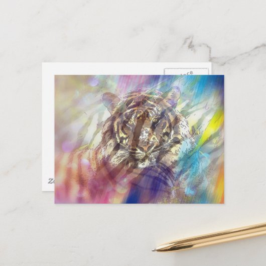 Colorful Abstract Tiger  Briefkaart (Voorkant / Achterkant in situ)
