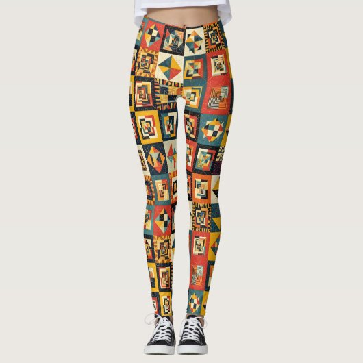 Colorful Abstract Tiled Geometrical Pattern Leggings (Voorkant)