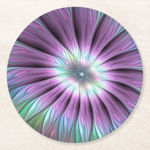 Colorful Abstract ventilatorroze blauw groen fract Ronde Kartonnen Onderzetter