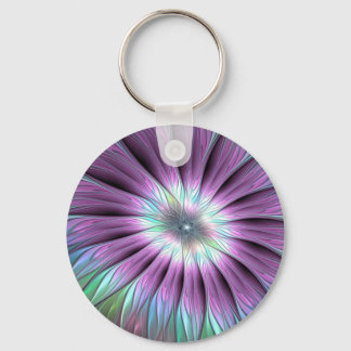 Colorful Abstract ventilatorroze blauw groen fract Sleutelhanger