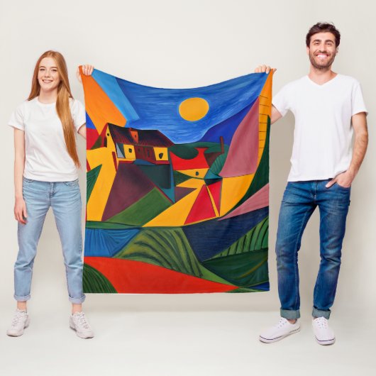 Colorful abstract village landscape house warming  fleece deken (In situ)