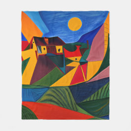 Colorful abstract village landscape house warming  fleece deken