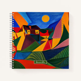 Colorful abstract village landscape personalized  notitieboek