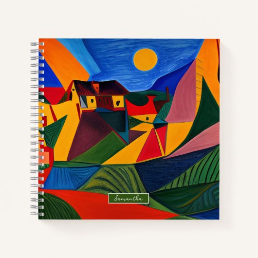 Colorful abstract village landscape personalized  notitieboek (Voorkant)