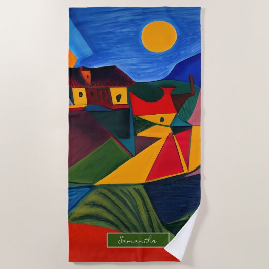 Colorful abstract village landscape personalized strandlaken (Voorkant)