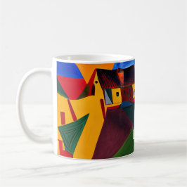 Colorful Abstract Village Mug Unique Artistic Gift Koffiemok