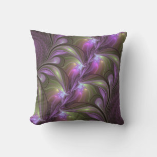 Colorful Abstract Violet Paars Khaki Fractal Art Buitenkussen