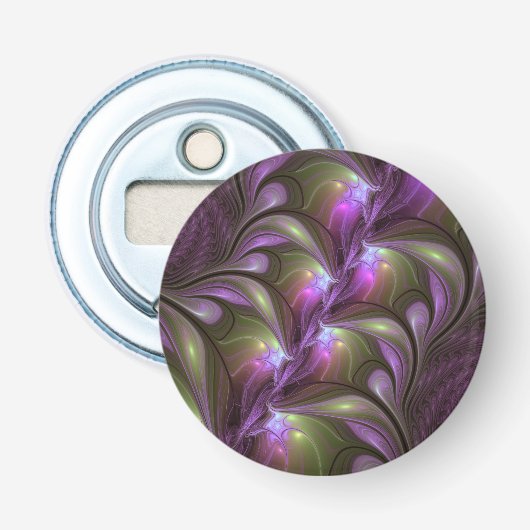 Colorful Abstract Violet Paars Khaki Fractal Art Button Flesopener (Voorkant)