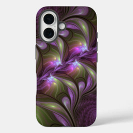 Colorful Abstract Violet Paars Khaki Fractal Art iPhone 16 Hoesje