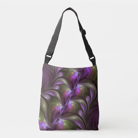 Colorful Abstract Violet Paars Khaki Fractal Art Crossbody Tas (Voorkant)