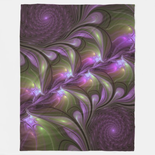 Colorful Abstract Violet Paars Khaki Fractal Art Fleece Deken (Voorkant)