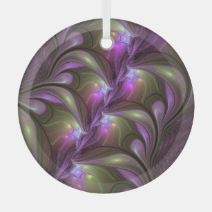 Colorful Abstract Violet Paars Khaki Fractal Art Glas Ornament