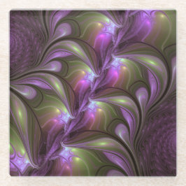 Colorful Abstract Violet Paars Khaki Fractal Art Glazen Onderzetter