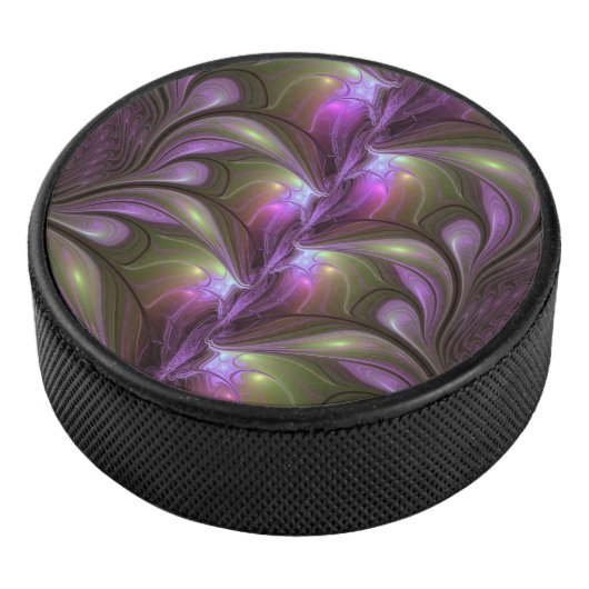Colorful Abstract Violet Paars Khaki Fractal Art Hockey Puck (3/4)