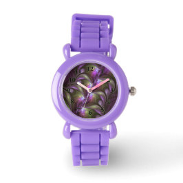 Colorful Abstract Violet Paars Khaki Fractal Art Horloge