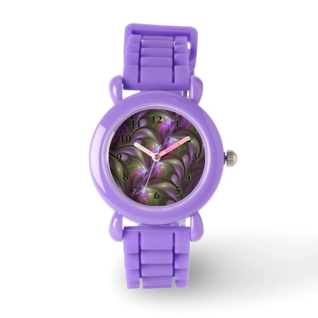 Colorful Abstract Violet Paars Khaki Fractal Art Horloge (Voorkant)
