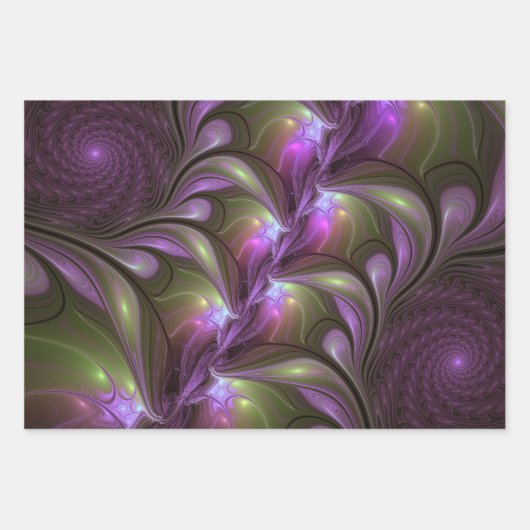 Colorful Abstract Violet Paars Khaki Fractal Art Inpakpapier Vel (Voorkant)