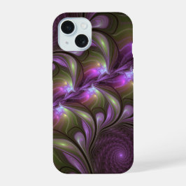 Colorful Abstract Violet Paars Khaki Fractal Art iPhone 15 Case