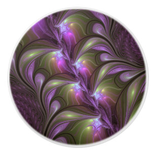 Colorful Abstract Violet Paars Khaki Fractal Art Keramische Knop