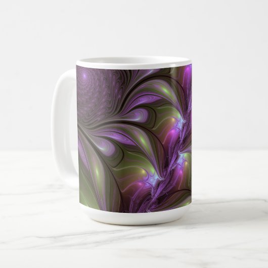 Colorful Abstract Violet Paars Khaki Fractal Art Koffiemok (Voorkant links)