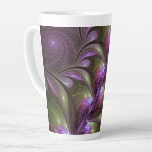 Colorful Abstract Violet Paars Khaki Fractal Art Latte Mok (Linkerhoek)