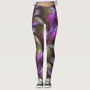 Colorful Abstract Violet Paars Khaki Fractal Art Leggings