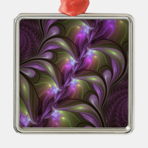 Colorful Abstract Violet Paars Khaki Fractal Art Metalen Ornament