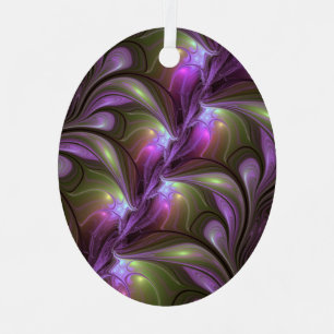 Colorful Abstract Violet Paars Khaki Fractal Art Metalen Ornament