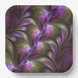 Colorful Abstract Violet Paars Khaki Fractal Art Papieren Bordje