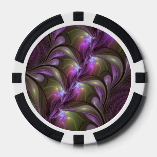 Colorful Abstract Violet Paars Khaki Fractal Art Poker Chips (Voorkant)