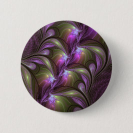 Colorful Abstract Violet Paars Khaki Fractal Art Ronde Button 5,7 Cm